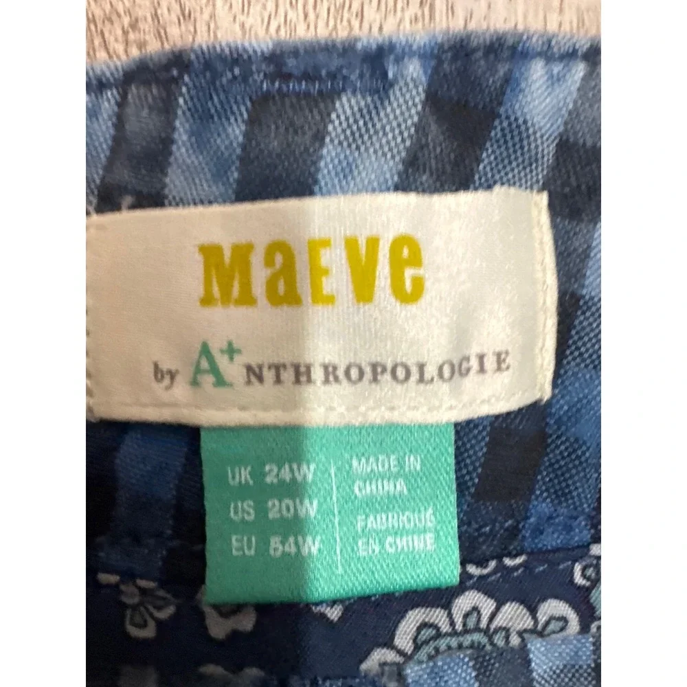 Maeve Anthropologie Blue Gingham Pleated Tapered Cropped Pants Plus Size 20W